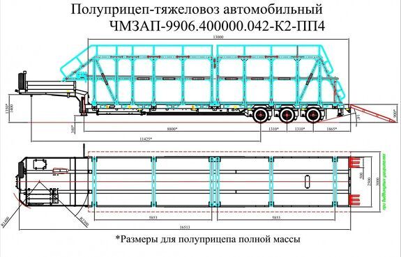 Габаритные размеры панелевоза ЧМЗАП 938532