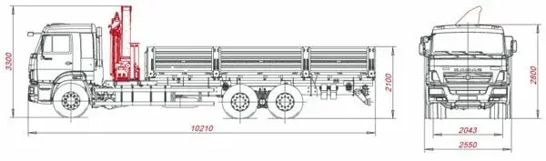 Габаритные размеры PALFINGER PK 15500A на базе КАМАЗ 65117 