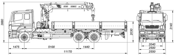 Габаритные размеры  INMAN IT 150 тросовый на базе КАМАЗ 65207