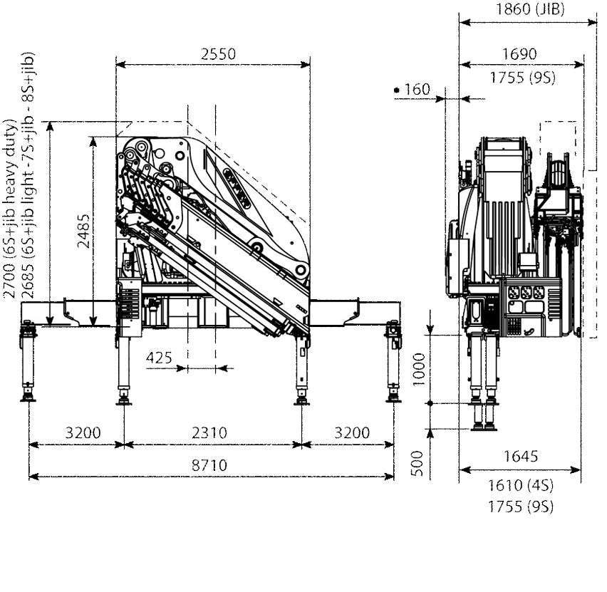 Габаритные размеры КМУ Effer 955