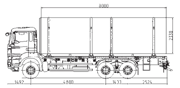Габаритные размеры MAN TGS 33.480 6×6 BB с базой 4800