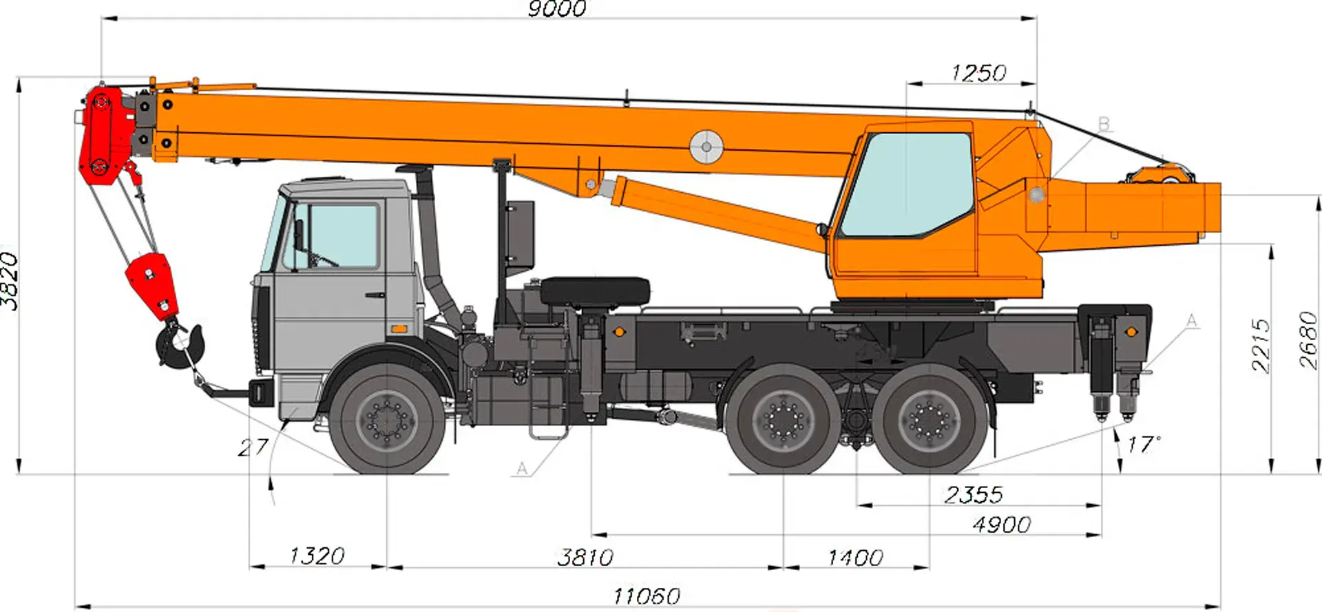 Габаритные размеры автокрана Клинцы КС-55713-6К-1