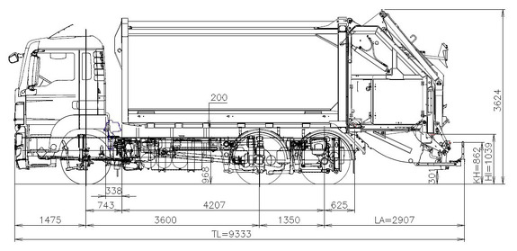 Габаритные размеры мусоровоза MAN TGS 28.320 - 1