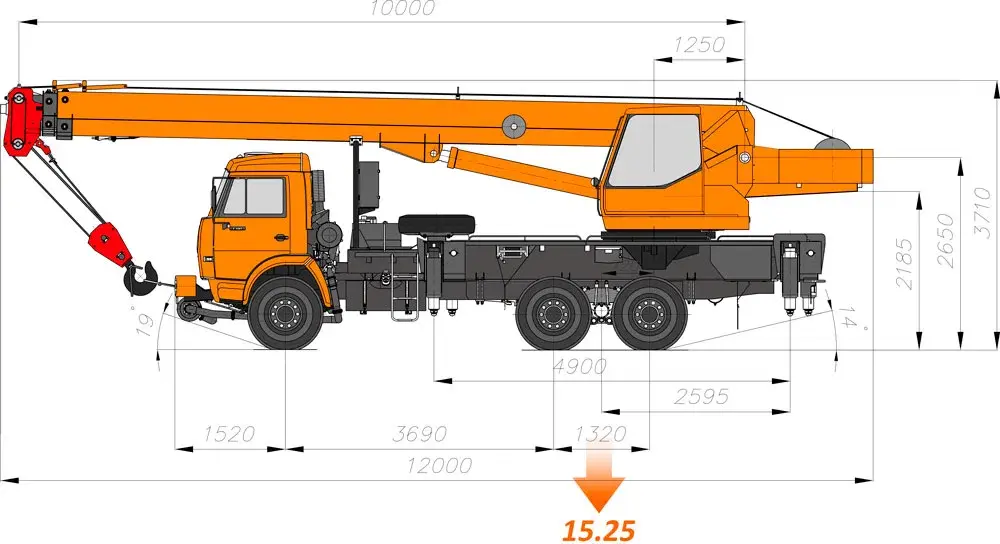 Габаритные размеры автокрана Клинцы КС-55713-1К-2