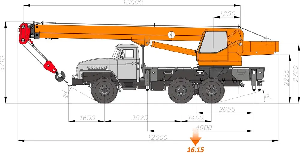 Габаритные размеры автокрана Клинцы КС-55713-3К-2