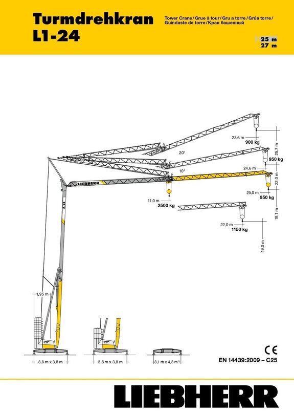 Грузовысотные характеристики башенного крана Liebherr L1-24