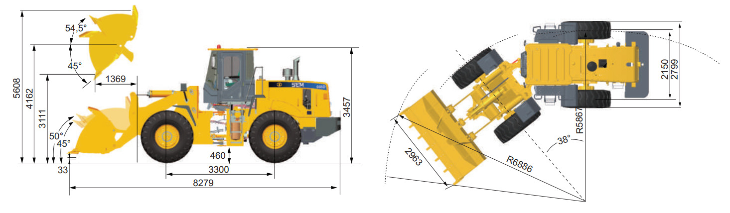 Габаритные размеры фронтального погрузчика SEM658D