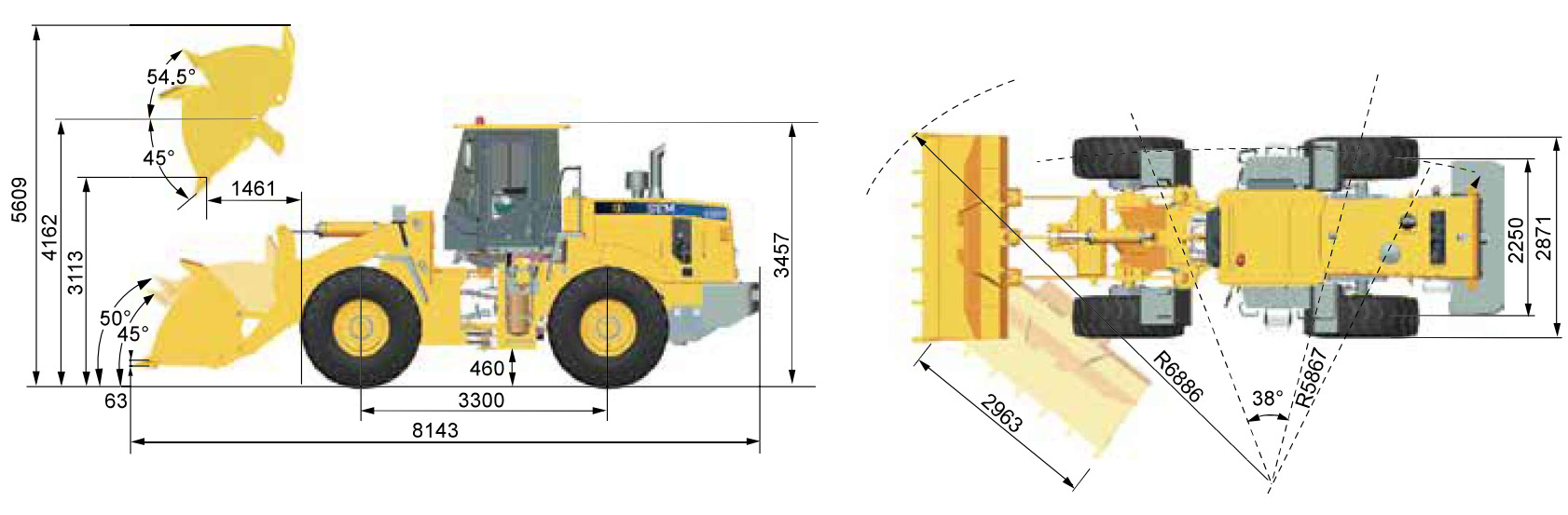 Габаритные размеры фронтального погрузчика SEM658D