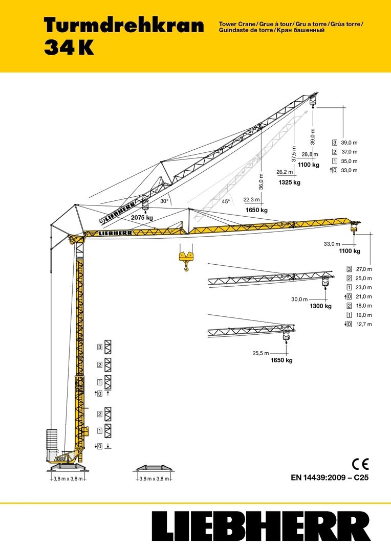 Грузовысотные характеристики башенного крана Liebherr 34 K