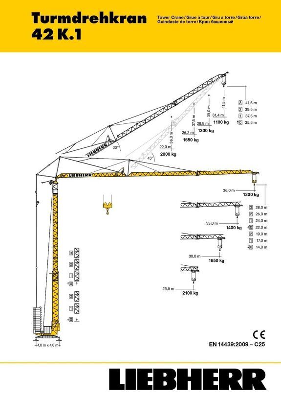 Грузовысотные характеристики башенного крана Liebherr 42 K.1