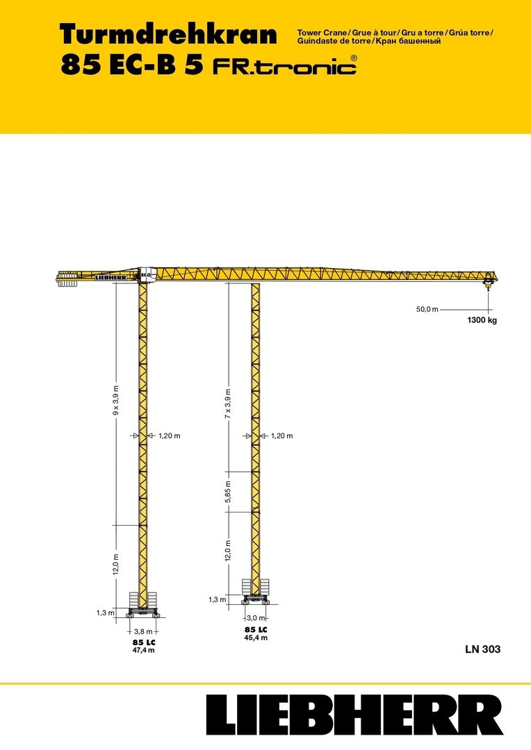 Грузовысотные характеристики башенного крана Liebherr 125 K