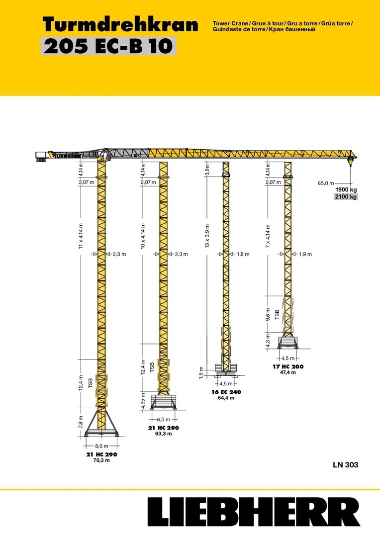 Грузовысотные характеристики башенного крана Liebherr 150 EC-B 8 Litronic