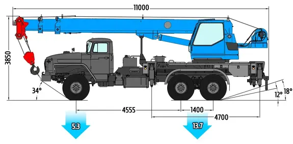 Габаритные размеры Автокрана Клинцы КС-35719-3-02