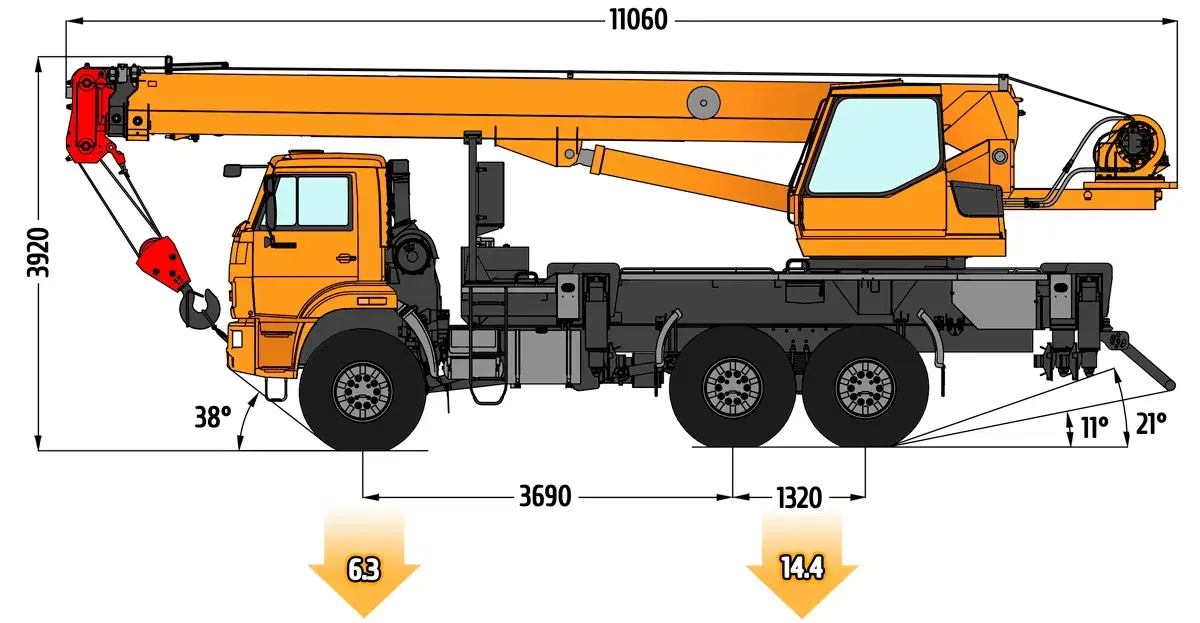 Габаритные размеры Автокрана Клинцы КС-35719-7-02