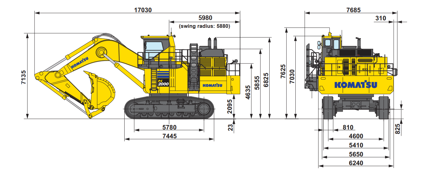 Габаритные размеры горного экскаватора Komatsu PC2000-11