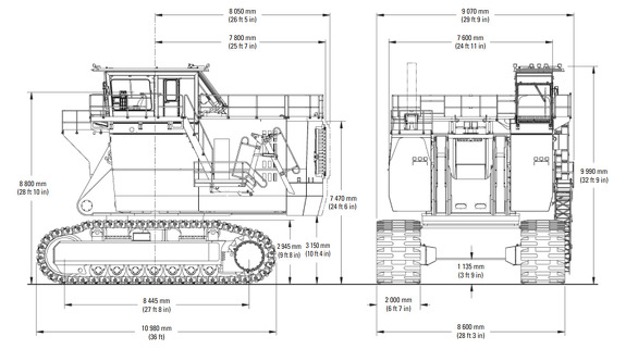 Габаритные размеры горного экскаватора CAT 6090